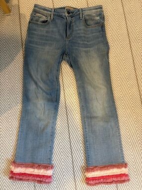 Driftwood Colette Light Wash Jeans with Pink Fringe Hem 27